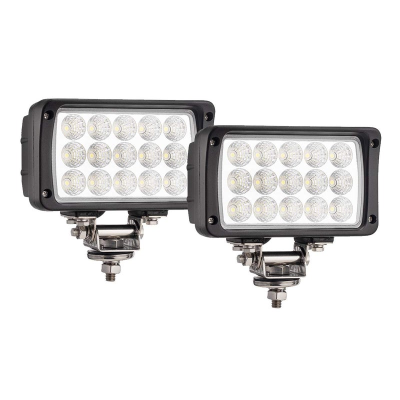 Lightronic 4x6 inch Rectangular Off-Road LED Work Light, 6000K Cool-White, Flood Beam for Trucks & Tractors, Plug & Use DT Connector, IP68 Waterproof/Dustproof, 12V/24V DC, 2-Pack - Image 1